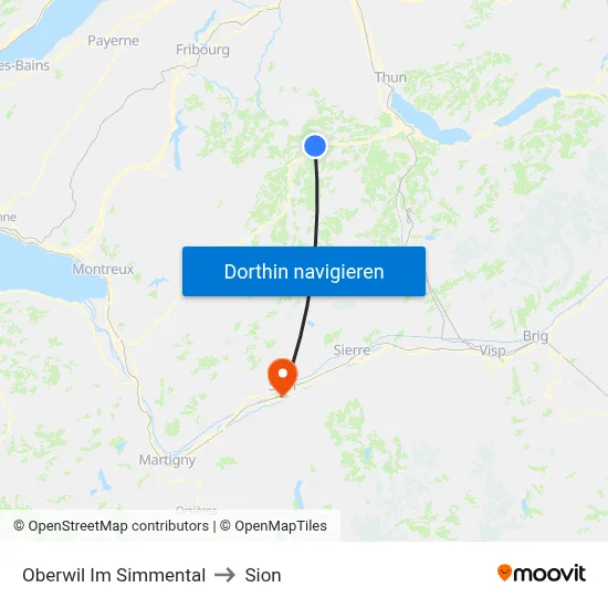 Oberwil Im Simmental to Sion map