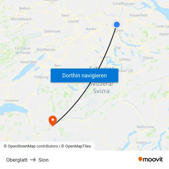 Oberglatt to Sion map