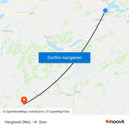 Hergiswil (Nw) to Sion map