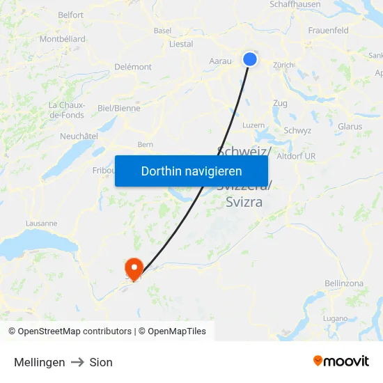 Mellingen to Sion map