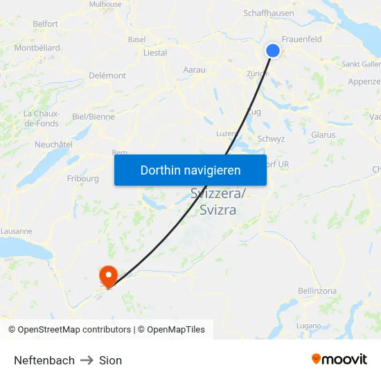 Neftenbach to Sion map