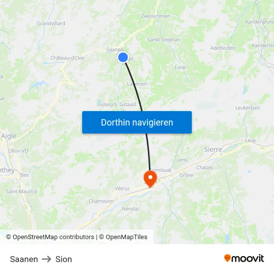 Saanen to Sion map