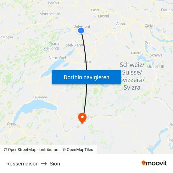 Rossemaison to Sion map