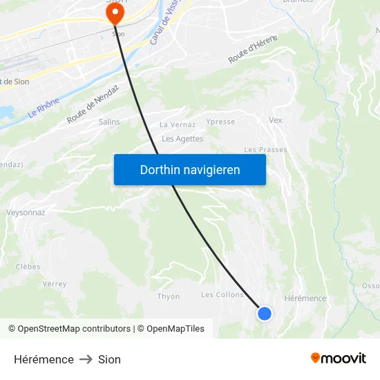 Hérémence to Sion map