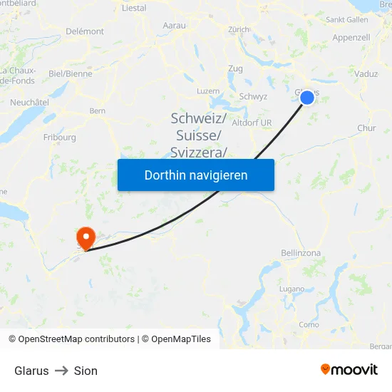 Glarus to Sion map