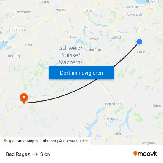 Bad Ragaz to Sion map