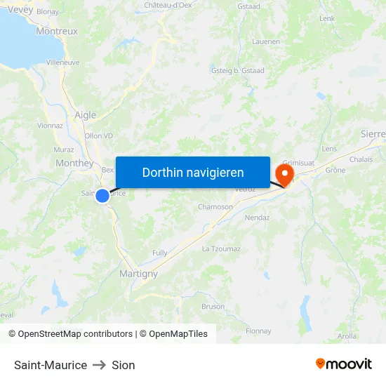Saint-Maurice to Sion map