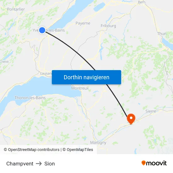 Champvent to Sion map