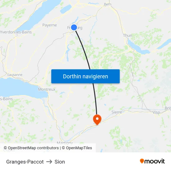 Granges-Paccot to Sion map
