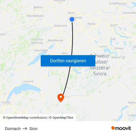Dornach to Sion map