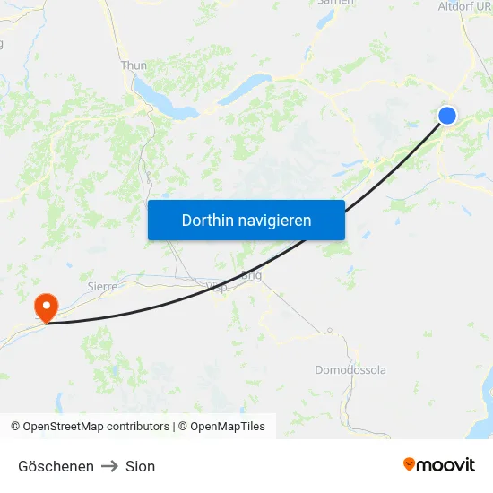 Göschenen to Sion map