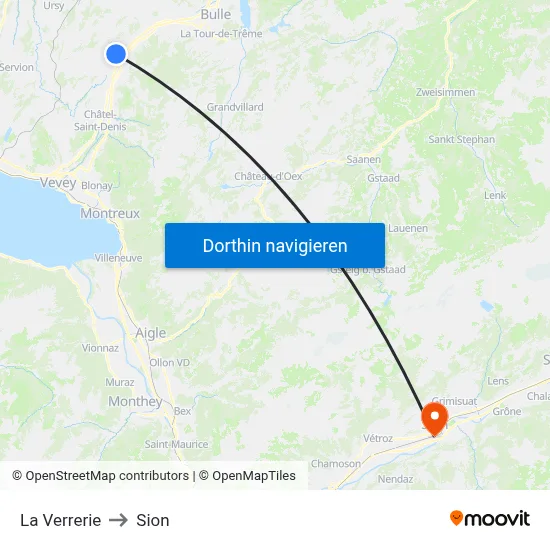 La Verrerie to Sion map