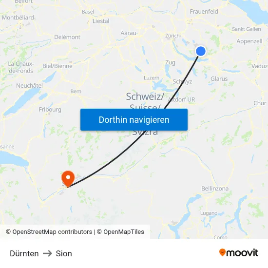 Dürnten to Sion map