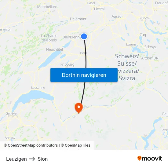 Leuzigen to Sion map