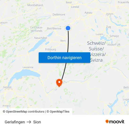 Gerlafingen to Sion map