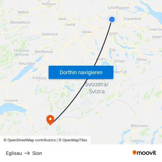 Eglisau to Sion map