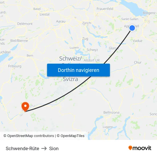 Schwende-Rüte to Sion map