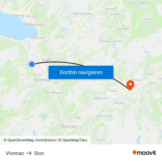 Vionnaz to Sion map