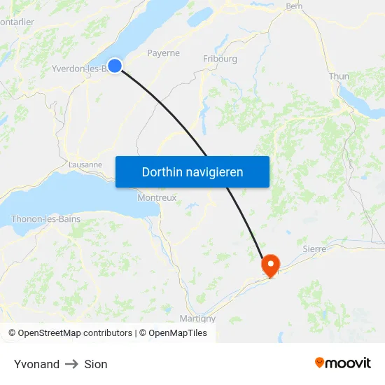 Yvonand to Sion map