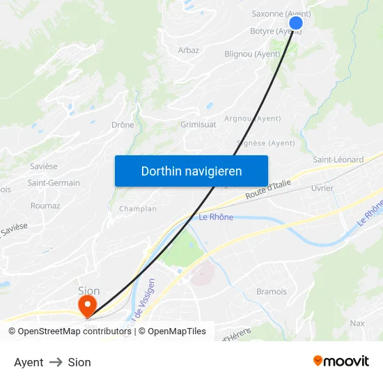 Ayent to Sion map