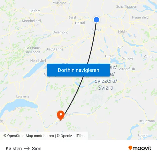 Kaisten to Sion map