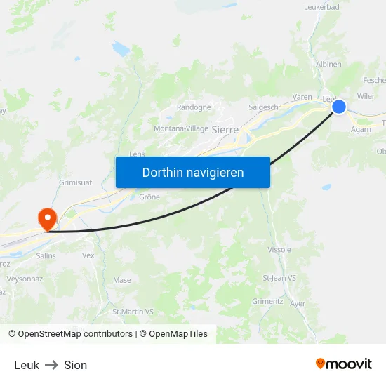 Leuk to Sion map