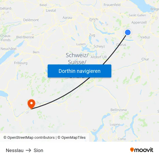 Nesslau to Sion map