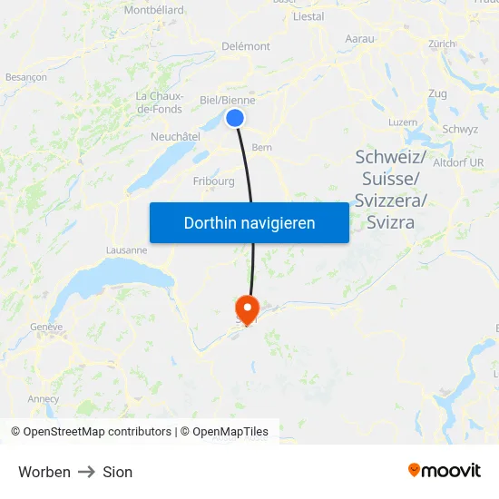 Worben to Sion map