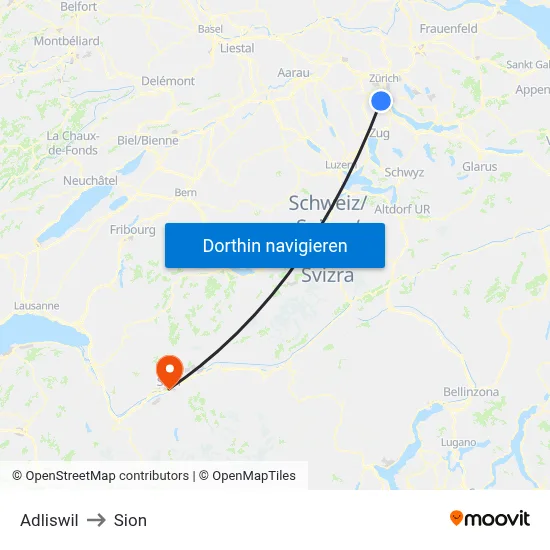 Adliswil to Sion map