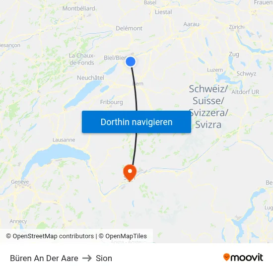 Büren An Der Aare to Sion map