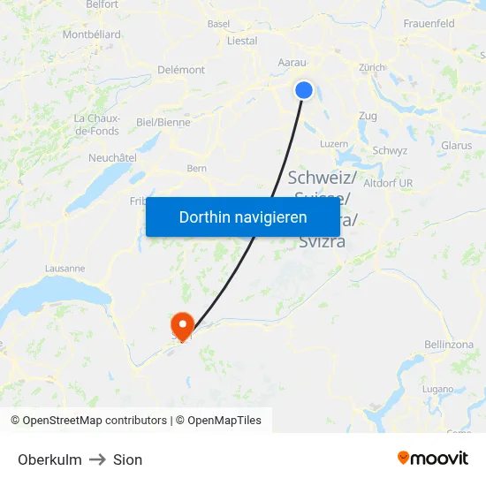 Oberkulm to Sion map
