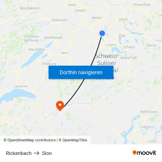 Rickenbach to Sion map