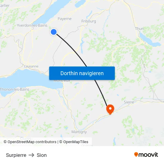 Surpierre to Sion map