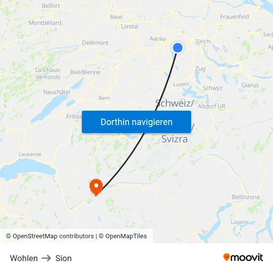 Wohlen to Sion map