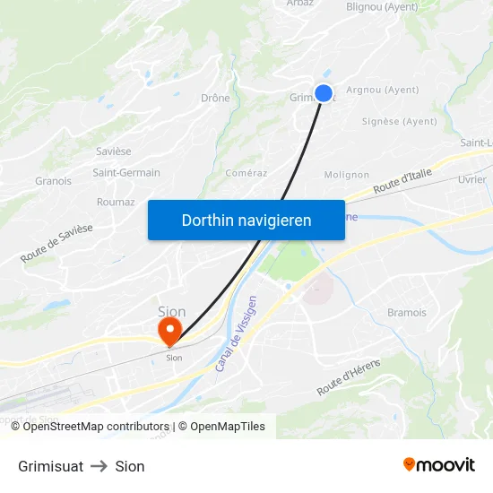 Grimisuat to Sion map