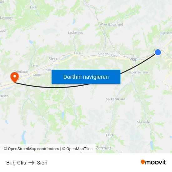 Brig-Glis to Sion map