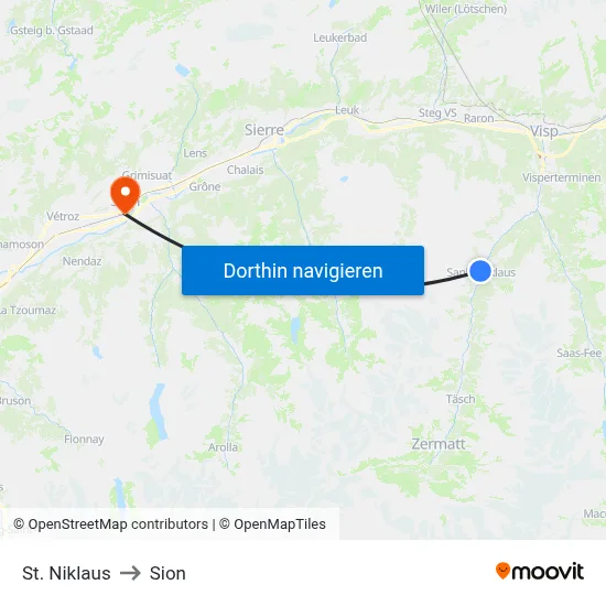 St. Niklaus to Sion map