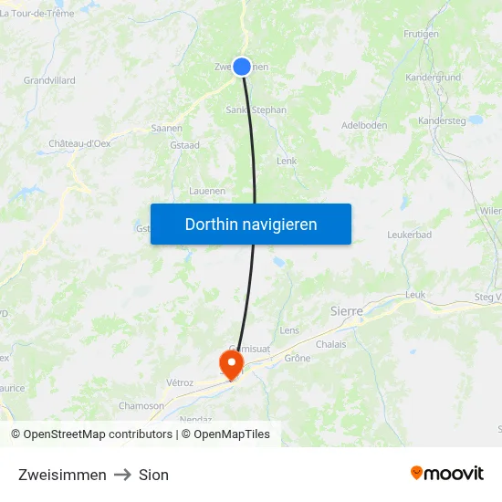 Zweisimmen to Sion map