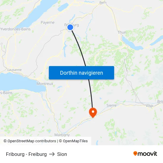Fribourg - Freiburg to Sion map