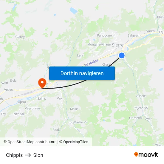 Chippis to Sion map