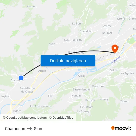 Chamoson to Sion map