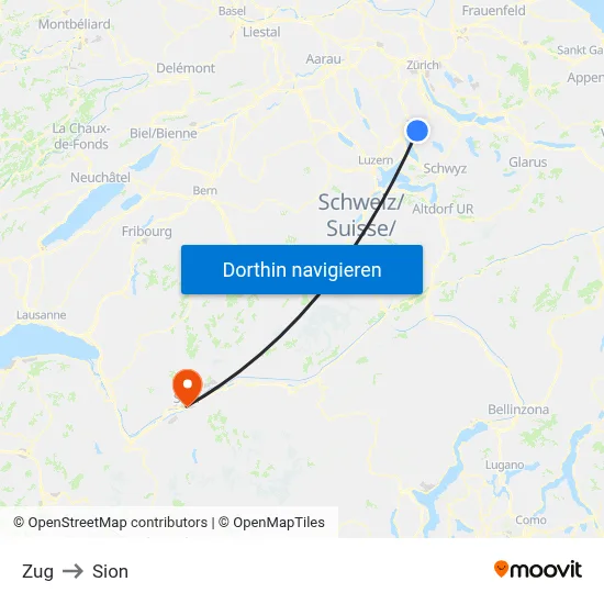 Zug to Sion map