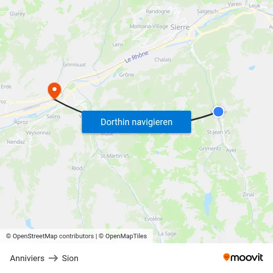 Anniviers to Sion map