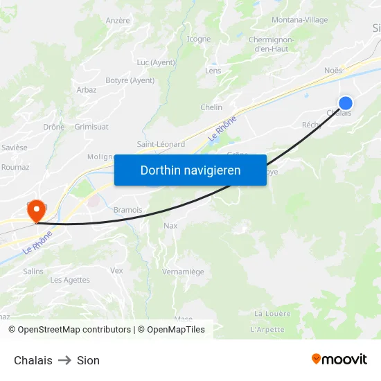 Chalais to Sion map