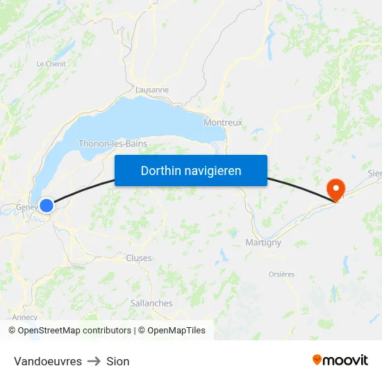 Vandoeuvres to Sion map