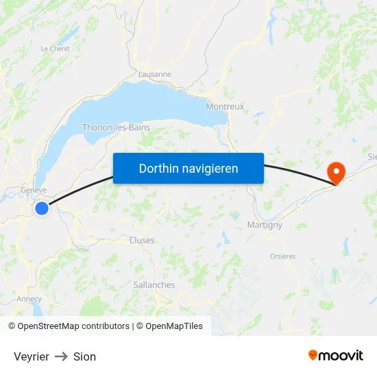 Veyrier to Sion map