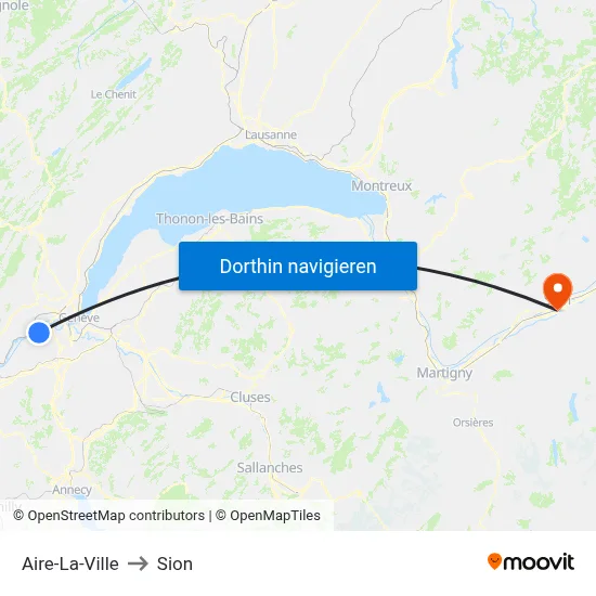 Aire-La-Ville to Sion map