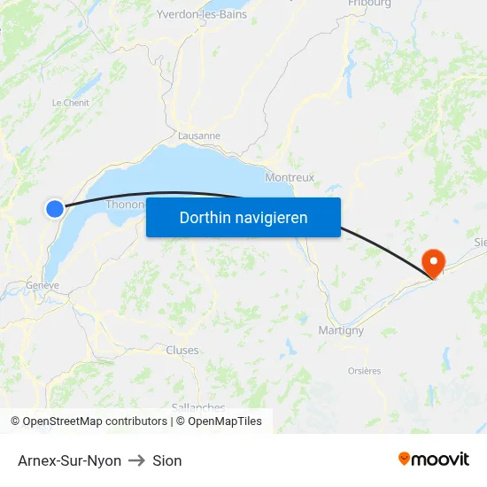 Arnex-Sur-Nyon to Sion map