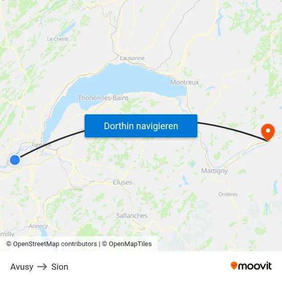 Avusy to Sion map