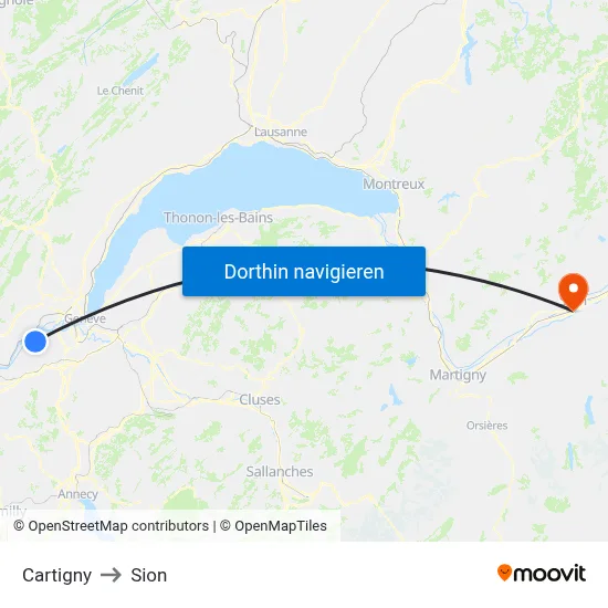 Cartigny to Sion map